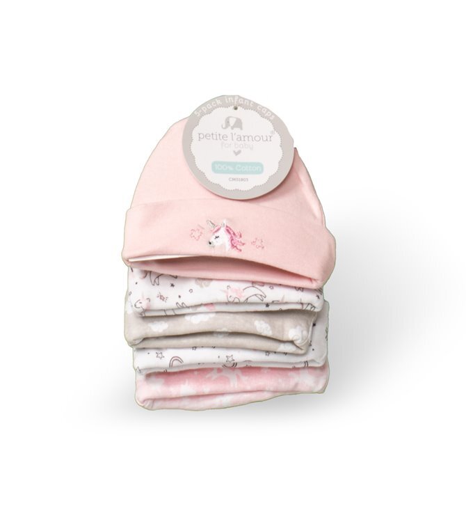 5-Pack Cotton Infant Caps - Pink