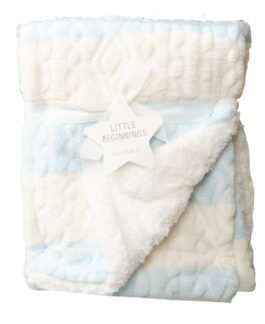 Little Beginnings Baby Boy Blanket – Blue & White with Bow