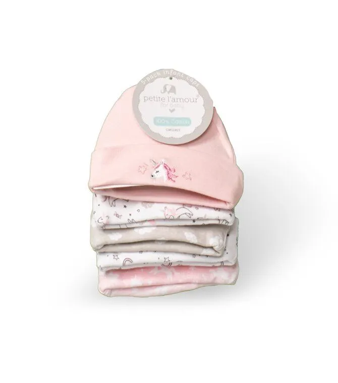 5-Pack Cotton Infant Caps - Pink