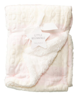Little Beginnings Baby Girl Blanket – Pink & White with Bow