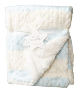 Little Beginnings Baby Boy Blanket – Blue & White with Bow